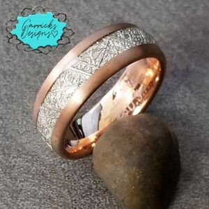 Men's Real Gold Tungsten Wedding Ring Meteor Inlay 14k Gold coated